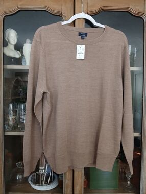 NWT J Crew Merino Crewneck Dark Beige Longsleeve Sweater - l